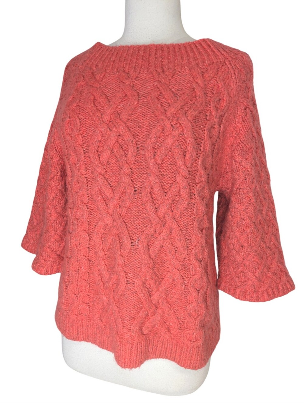 Loft Cable knit Boxy 3/4 Sleeve Boatneck Coral Knit Sweater Approx Medium/Large
